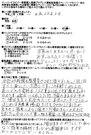 大阪市北区ペーパードライバー講習出張教習所 お客様の声アンケート145