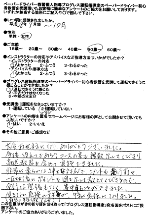 四條畷・大東ペーパードライバー講習出張教習所 お客様の声アンケート170