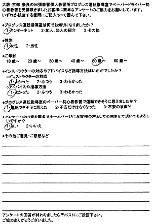 ペーパードライバー講習大阪市鶴見区・旭区出張教習所 お客様の声アンケート176