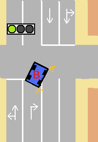 交差点右折で斜めに待つB-1 ペーパードライバー運転初心者に役立つ運転の豆知識